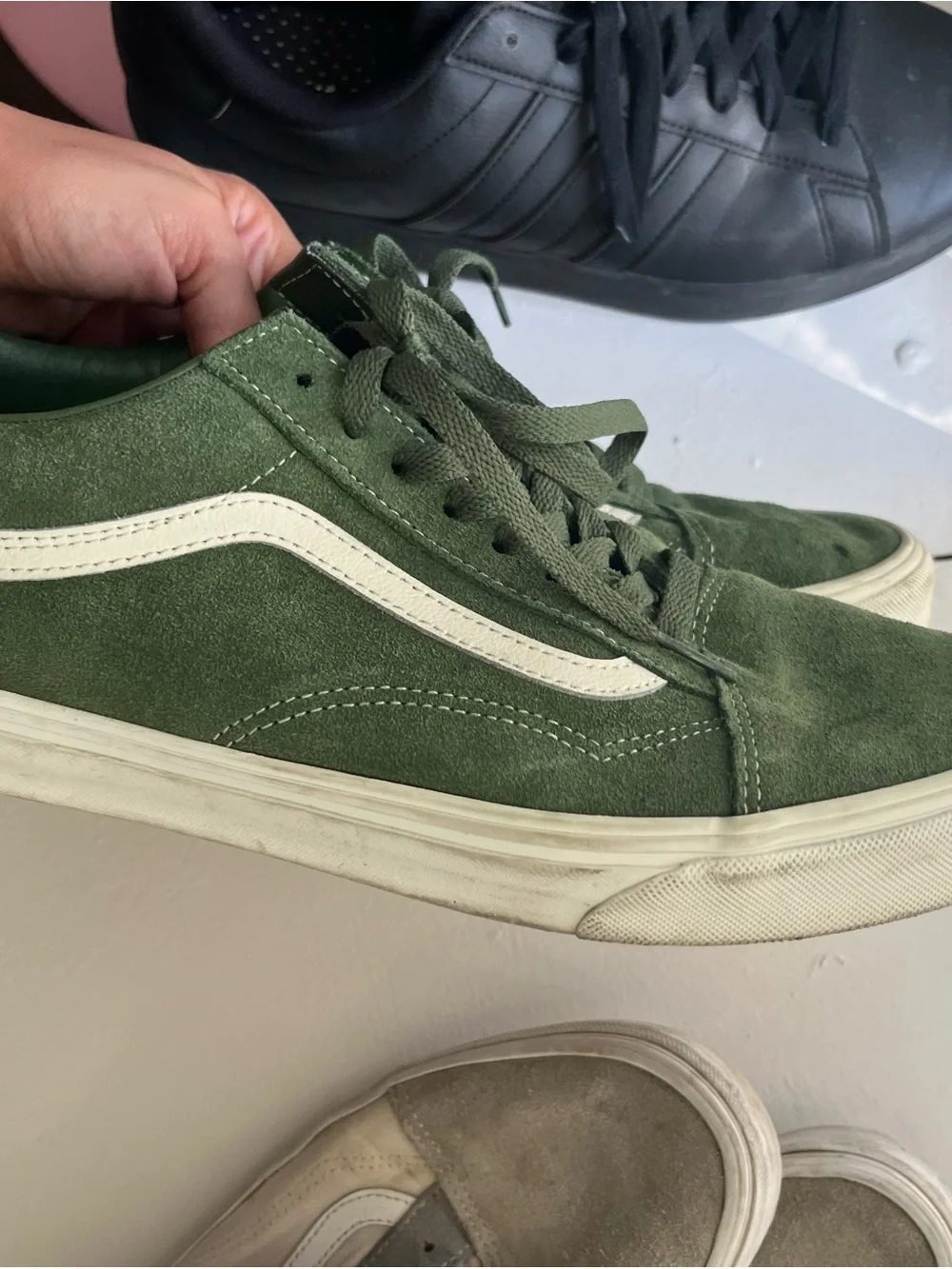 Vans Old Skool Green Suede Sneakers with White Stripe